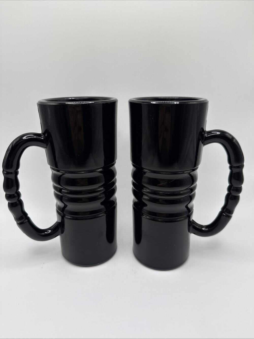 Pair Vintage Indiana Glass Black Tiara 6.5" Mugs Barware Bar Stein